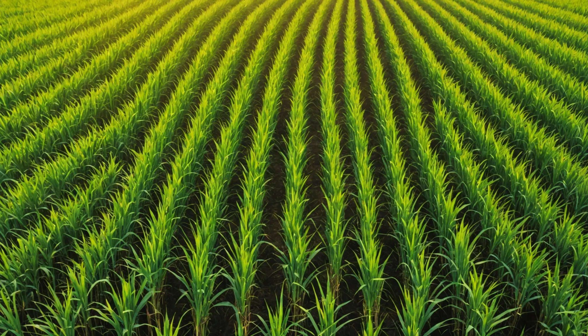 Aerial view of sugarcane growing in regular rows on a Brazilian plantation