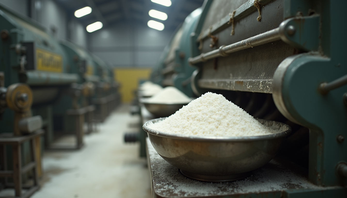 Close-up view of sugar processing machinery in a Brazilian mill