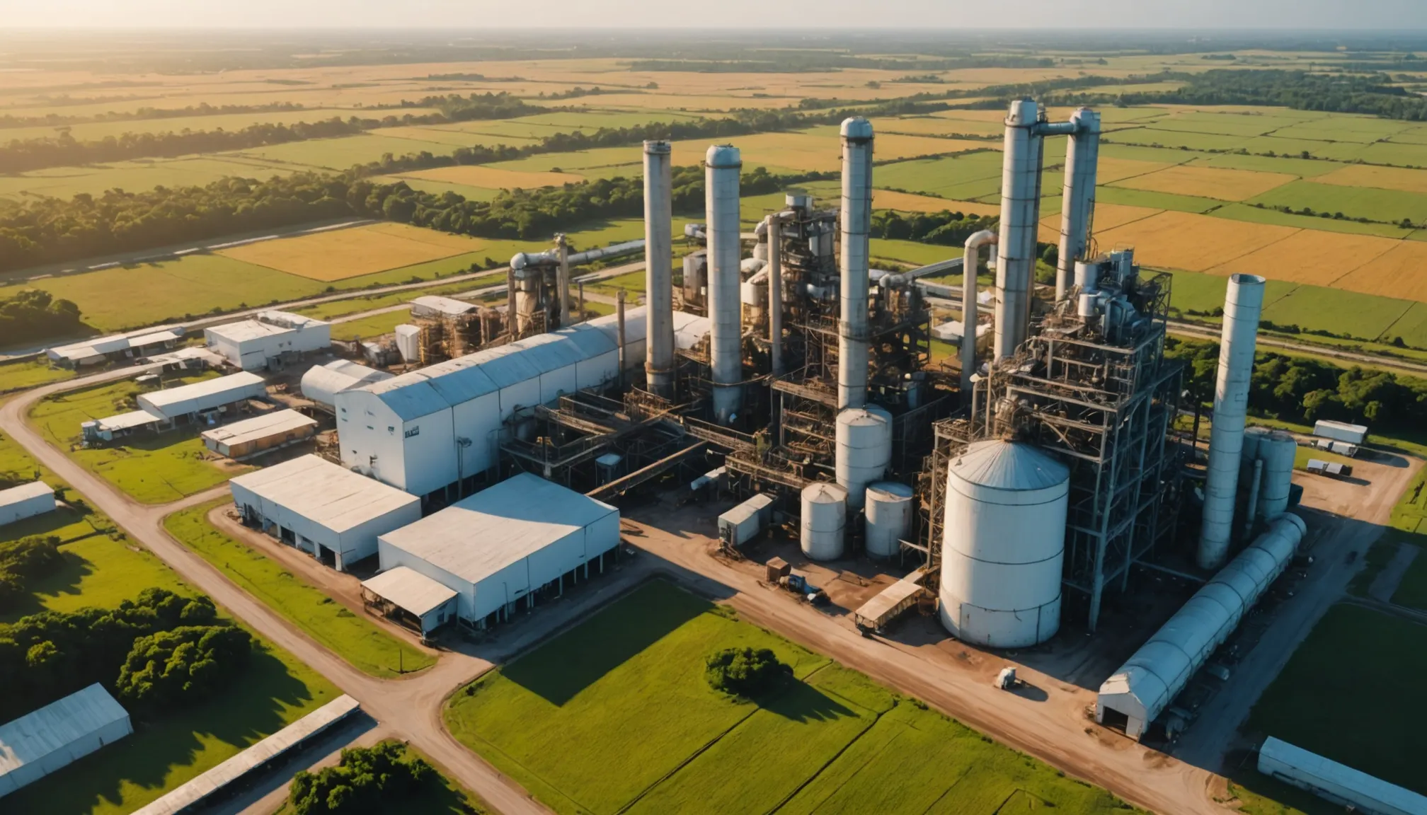High-angle view of a sugar processing plant in Brazil